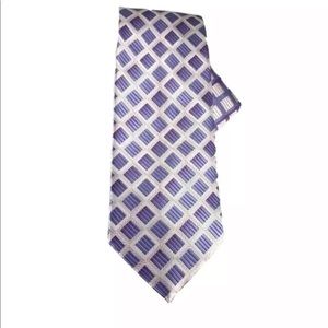 Vittorio Vico Men's Tie Hanky Set Cream Cobalt Blue Purple Plaids Checks 4" Wide